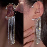 Daiiibabyyy  New Luxury Shining Zircon Rhinestone Long Tassel Ear Bone Clip Earring Ear Cuff Exquisite Earring Wedding Party Jewelry