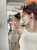 DAIIIBABYYY  -  Sweet Hot Girl White Knitted Strap Dress for Women's Summer Vacation Style Sexy Chic Hip Wrap Short Dress Fashion Female Clothes
