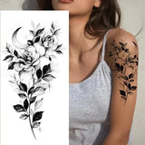 DAIIIBABYYY  -  Black Flower Women Sexy Tattoo Sticker Women Dot Rose Peony Body Chest Art Temporary Tattoos Water Transfer Fake Tattoo Stickers