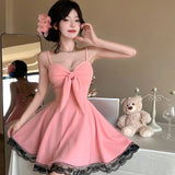 DAIIIBABYYY  -  New White Bow Sling Sexy Mini Dress Women Fashion Patchwork Mesh Ruffled Y2k Dress Summer Elegant Bodycon Birthday Dresses