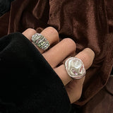 DAIIIBABYYY  -  French niche design tinfoil style bright silver textured gemstone-encrusted open ring