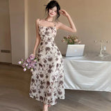 DAIIIBABYYY  -  New Blue Floral Mesh Chic Sling Maxi Dress Women Elegant Casual Beach Style Dress Summer Korean Fashion Bodycon Party Dress