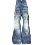 Daiiibabyyy  Rivet Jeans For Men And Women Loose Micro Flared Letter Print Straight Leg Pants Fashionable Personalized Street Casual Style