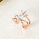 DAIIIBABYYY  -  Elegant Luxury Cubic Zirconia Set Flower Ring for Women Personalized Triple Ring Opening Adjustable Jewelry Accessories