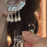 Daiiibabyyy  2Pcs/Set Shiny Water Drop Zircon Tassel Ear Clip Earrings for Women Exquisite Piercing Ear Cuff Earrings Wedding Jewelry Gift