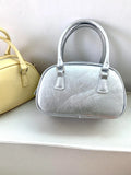 Daiiibabyyy  New PU Silver Polyester Crossbody Bag Small Square Bowling Purse Lightweight Durable Fashion Shoulder Bag for Daily Use