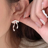 Daiiibabyyy 925 Sterling Silver Bow Knot Earring for Women Texture Tassels Sweet Romantic Korean Jewelry Gift Dropshipping