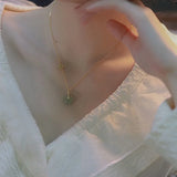 Daiiibabyyy Elbow Bead Chain Hetian Jade Necklace for Women Girl Gift Fresh Temperament Ins Fashion Peace Ｈappiness Jewelry