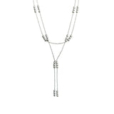 Daiiibabyyy  Double Layered Silver Color Bead Necklace Simple Thin Chain Round Beads Tassels Trendy Design Collarbone Chain Women's Jewelry