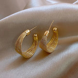 Daiiibabyyy  Vintage Metal Multi-layer Coil C-shaped Earrings Women Exaggerated Fashion Jewelry Daily Temperament Accessories