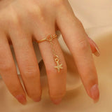 Daiiibabyyy  Adjustable Link Chain Rings For Female Women INS New Trendy Gold Color Shell Starfish Charms Thin Stack Ring Finger Jewelry Gift