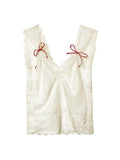 DAIIIBABYYY  -  Sweet French Retro Bow Lace Camisole Vests Women's Summer V-neck Sleeveless Sexy Backless Short Suspender Tops Female Clothing