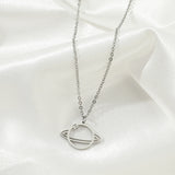 DAIIIBABYYY  -  Fashion Hollow Saturn Planet Pendant Necklace Star Universe Charm Metal Chain Silver Color Women Kpop Jewelry