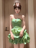 DAIIIBABYYY  -  French Retro Temperament Green Strapless Bubble Dress Women's Spring Summer Birthday Party Sleeveless Evening Dresses