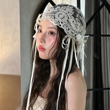 Daiiibabyyy  New French Retro Bridal Lace Bow Ribbon Headband Mori High-end Wedding Hair Accessories