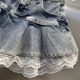 DAIIIBABYYY  -  Y2K Denim Mini Skirt Women Kawaii Lace Patchwork White Ball Gown Jeans Skirts Summer Gyaru Gothic Korean Black Faldas New