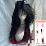 DAIIIBABYYY  -  Black Red Highlight Princess Cut Long Straight Wig Women's Highlight Gothic Simulation Wig Full Headset Fiber Glass Lace Wig