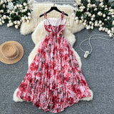 DAIIIBABYYY  -  Elegant V-neck Vintage Sleeveless Chic Print Slim Chiffon Straps Dresses French Fashion Evening High Street Summer Sexy Clothing