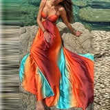 DAIIIBABYYY  -  Summer Sexy Halter Sleeveless Gradient Sling Dress Beach Holiday Backless Lace Up Slim Party Dresseses 2025 Women's Long Dress