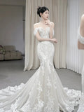 Daiiibabyyy  Elegant Off Shoulder Wedding Dress Women Sweetheart Strapless Lace Embroidered Mermaid Bridal Dress Vestidos De Novia Customized