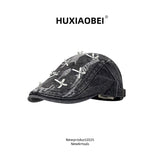 Daiiibabyyy  Korean Bow Rhinestone Decorative Denim Forward Hat Women Spring and Summer Sweet Sunshade Casual Short Brim Flat Top Peaked Cap