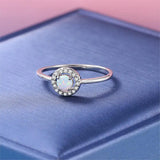 Daiiibabyyy  Blue Opal Stone  Rings For Women Female Luxury Dainty Full Zircon Silver Color Round Midi Finger Ring New Fashion Jewelry Gifts
