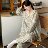 Daiiibabyyy  New Korean Sweet Style Lace Pajamas for Women Autumn Floral Bow Loose High-end Comfortable Temperature Home Wear Set