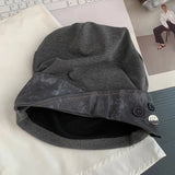 Daiiibabyyy  Japanese Button Design Retro Pullover Stacking Hat Women's Spring and Autumn Versatile Big Head Fashion Skull Beanie Caps