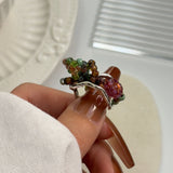 DAIIIBABYYY  -  New Chinese style new European and American palace retro ring forest flower green Czech bead ring
