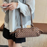 Daiiibabyyy  Y2k Polka Dot Cylindrical Handbag Ins Trendy Personality Elegant Retro Glossy Leather Exquisite Small Capacity Daily Commuting