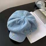 Daiiibabyyy  Women's Cute Hat Sweet Style Beret Kawaii Cap Cowboy Starcloud Hat Beret Big Head Duck Tongue Bud Hat Fashion Blue Caps Hat Goth