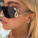 Daiiibabyyy  Cyberpunk Spicy Girl Style Retro Frameless Cut Edge Sunglasses for Women, Slim and Large Framed Snake Shaped Sunglasses
