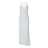 Daiiibabyyy  Solid Color Street Style Leisure Classic Women Midi Dress Straps Criss Cross Sexy Bodycon Sleeveless Open Back Summer Dress