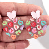 Daiiibabyyy  Sweet Acrylic Heart Love Message Drop Earrings for Women Resin Heart Shape Pendant Earrings Valentines Day Gifts