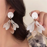 Daiiibabyyy  New Fashion Red Acrylic Rose Flower Pendant Earrings For Women Elegant Big Petal Temperament Earrings Wedding Jewelry Gifts