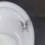 Daiiibabyyy  1Pcs Shiny Zircon Butterfly Stud Earrings For Women Stainless Steel Silver Color Hollow Ear Bone Nail Small Earrings Jewelry