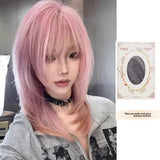 DAIIIBABYYY  -  Fashionable Short Straight Pink Fringe Wig Women's Layered Hair Full Head Covering Elegant Chignon Hair Extension