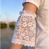 Daiiibabyyy  Elegant Solid Color Lace Floral Cuffs Bell Sleeves Stretchable Fake Sleeves Detachable White Wrist Accessories Special Occasions