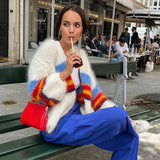 DAIIIBABYYY  -  Autumn Winter New Fashion Cardigan Jacket Contrast Striped Long Sleeved Knitted Sweater for Women's Casual Street Loose Sweater