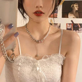 DAIIIBABYYY  -  Elegant White Imitation Love Splicing Pearl Choker Necklace Big Round Pearl Wedding Necklace for Women Charm Fashion Jewelry