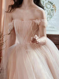 Daiiibabyyy  Pink Applique Wedding Dresses Women Off The Shoulder Ankle-length Evening Party Dress Customized Prom Formal Occasion Dress