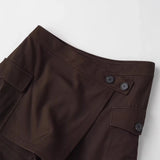 Daiiibabyyy  Women's Workwear Skirt-pants Dark Brown Wrap Design Cargo Skort With Pockets For Women High Waist Summer Shorts Elegant 56S3