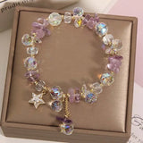 Daiiibabyyy  Fashion Purple Crystal Bead Bracelet For Women Exquisite Shiny Zircon Pentagram Pendant Bracelet Wristband Jewelry Gift