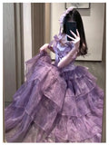 Daiiibabyyy  Summer New Women's Purple Slim High-Waisted Long Lolita Dress Versatile Bustle Black Birthday Adult Ceremony Princess Dress