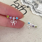 Daiiibabyyy  Korean Colorful Crystal Bow Stud Earrings for Women Girls Exquisite Sliver Color Bowknot Climbing Earrings Wedding Jewelry Gifts