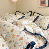 DAIIIBABYYY  -  French style pure cotton bed cover, four piece set on bed, 100 small floral all cotton duvet cover, bed sheet, lace style three