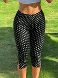 Daiiibabyyy  Summer Women Capri Pants High Waist Slim Fit Crop Pants Solid Color Ankle Pants Mid Low Rise Gingham Print 3/4 Pants with Side