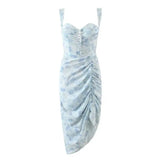 Daiiibabyyy blue floral Spaghetti straps Dress women draped Irregular Long Summer Dress elegan sexy party dress women