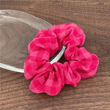 DAIIIBABYYY  -  Pink plaid pleated intestine ring hair ring size version temperament fabric head flower ponytail hair rope Korean version new