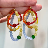 Daiiibabyyy  Crystal beaded earrings cute girl colorful natural stone multi-ring earrings holiday earrings